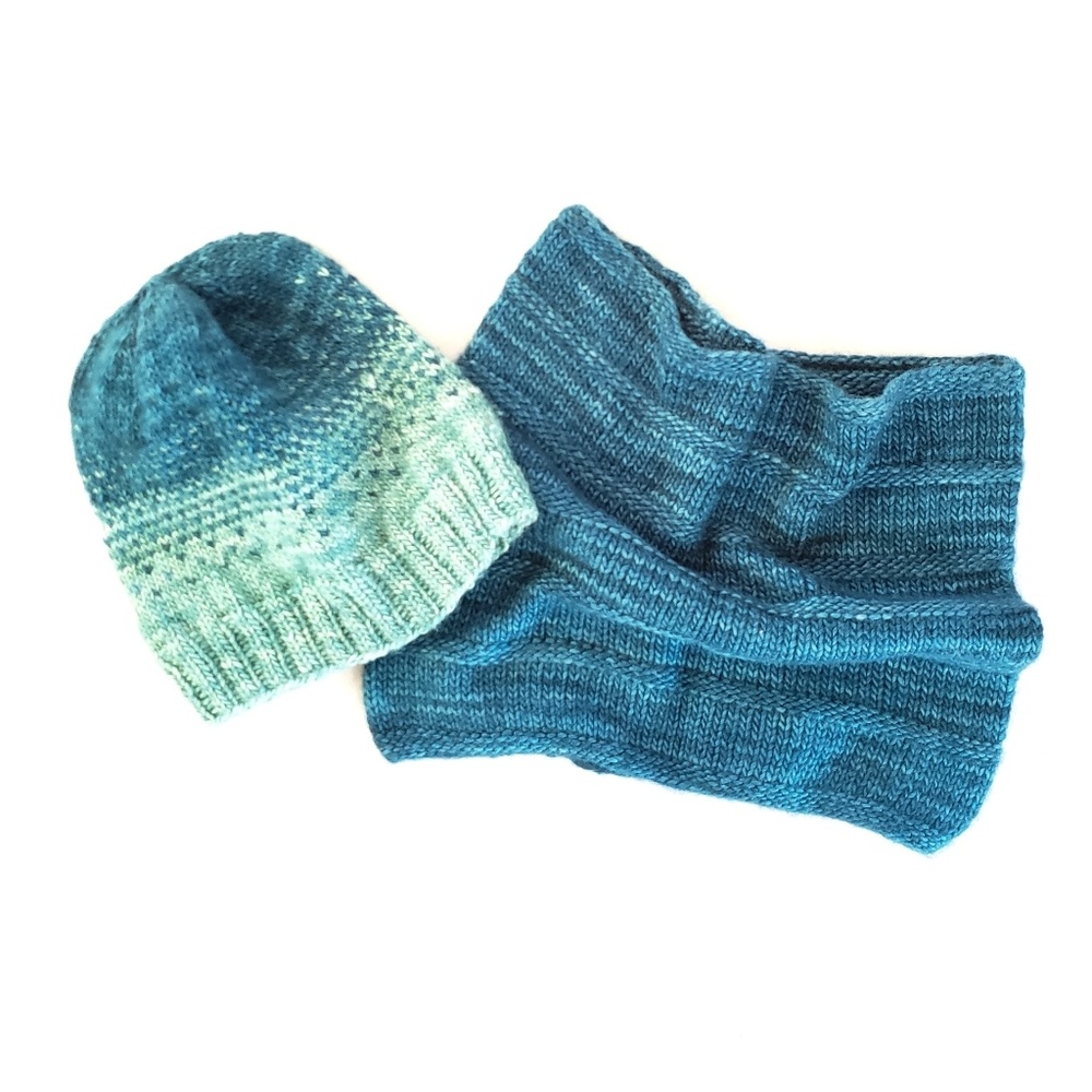 Silk Merino Wool Hat Cowl Scarf Wrap Handknitted